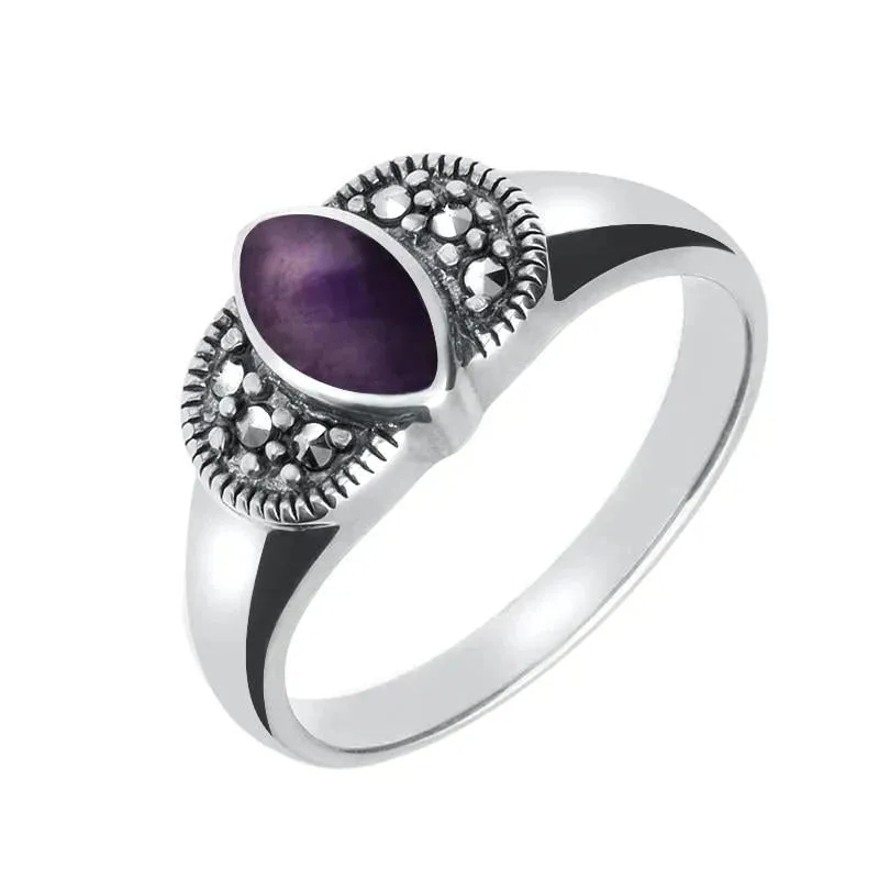 Sterling Silver Blue John Marcasite Marquise Ring sold by Jura Watches