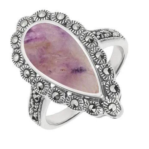 Sterling Silver Blue John Marcasite Pear Ring sold by Jura Watches