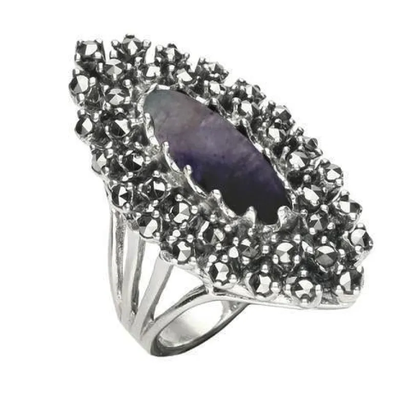 Sterling Silver Blue John Marcasite Double Marquise Ring sold by Jura Watches