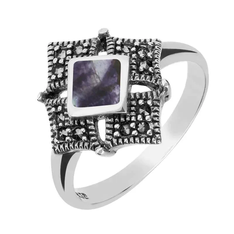 Sterling Silver Blue John Marcasite Square Ring sold by Jura Watches