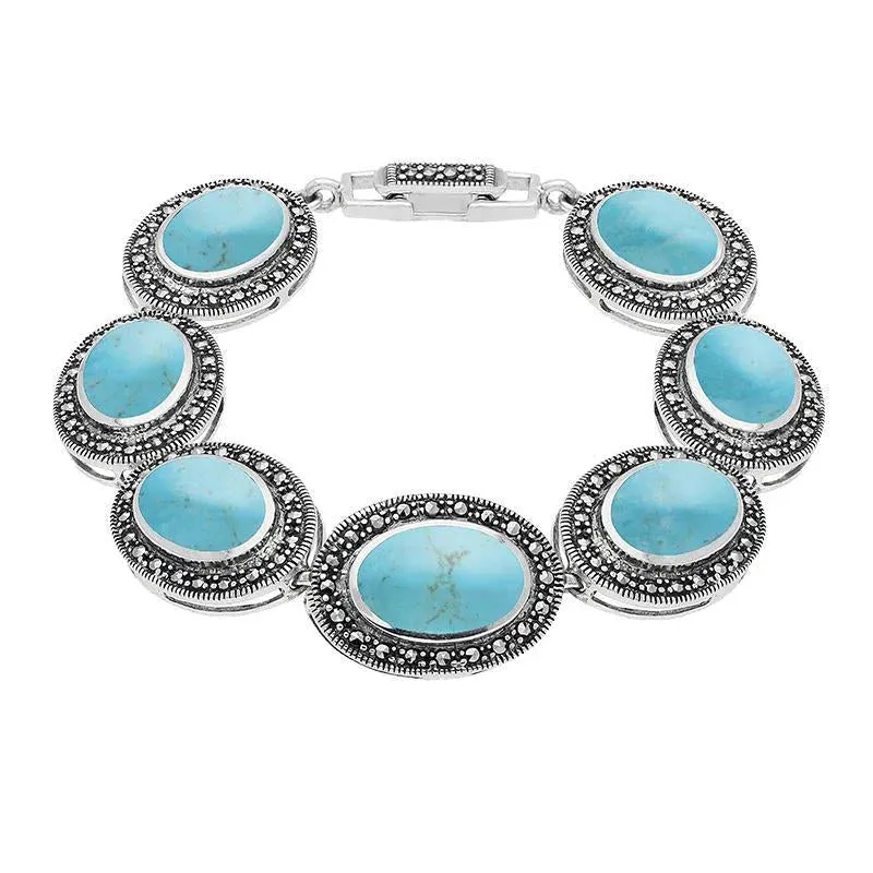 Sterling Silver Turquoise Marcasite Framed Oval Bracelet sold by Jura Watches