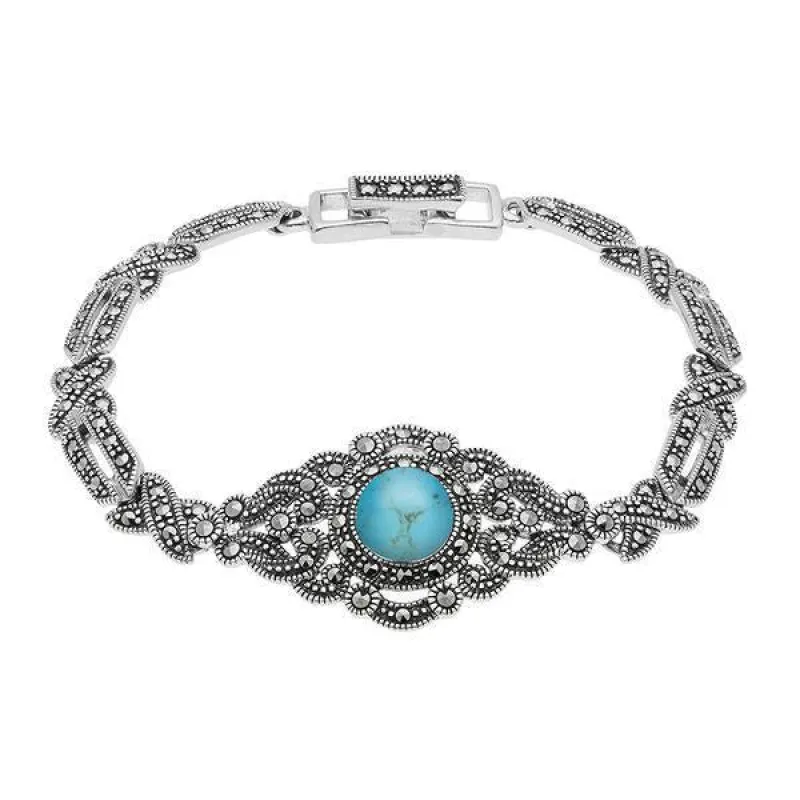 Sterling Silver Turquoise Marcasite Cross Link Bracelet sold by Jura Watches
