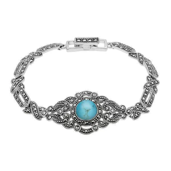 Sterling Silver Turquoise Marcasite Cross Link Bracelet sold by Jura Watches