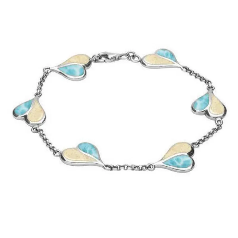 Sterling Silver Coquina Larimar Split Heart Bracelet sold by Jura Watches