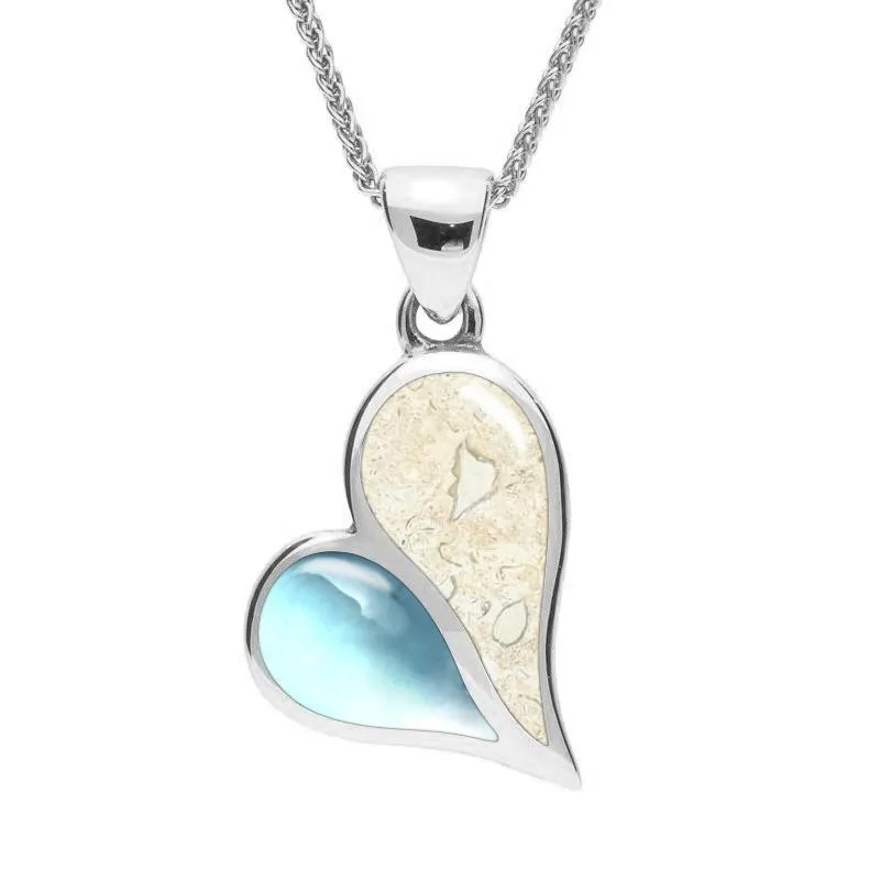 Sterling Silver Coquina Larimar Split Heart Necklace sold by Jura Watches