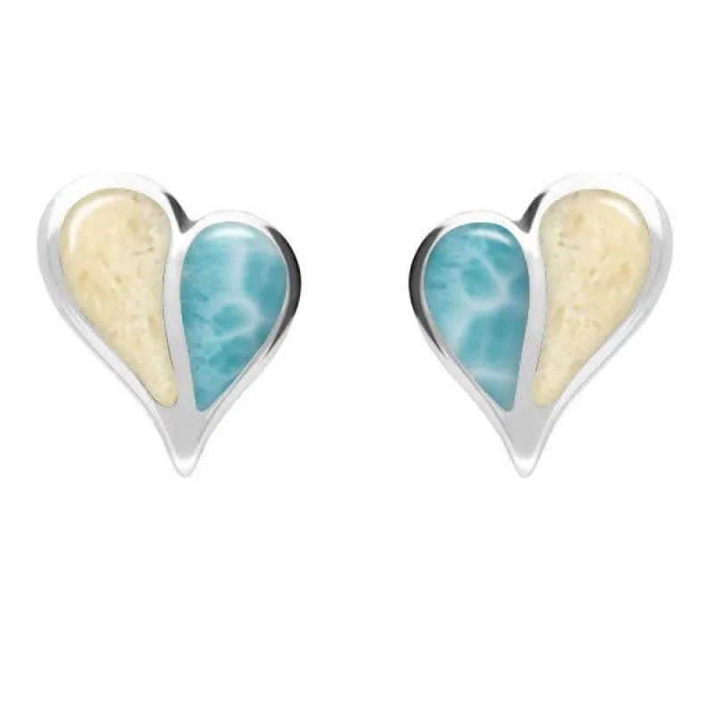 Sterling Silver Coquina Larimar Split Heart Stud Earrings sold by Jura Watches
