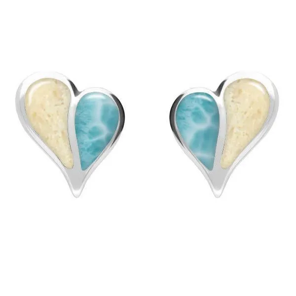 Sterling Silver Coquina Larimar Split Heart Stud Earrings sold by Jura Watches