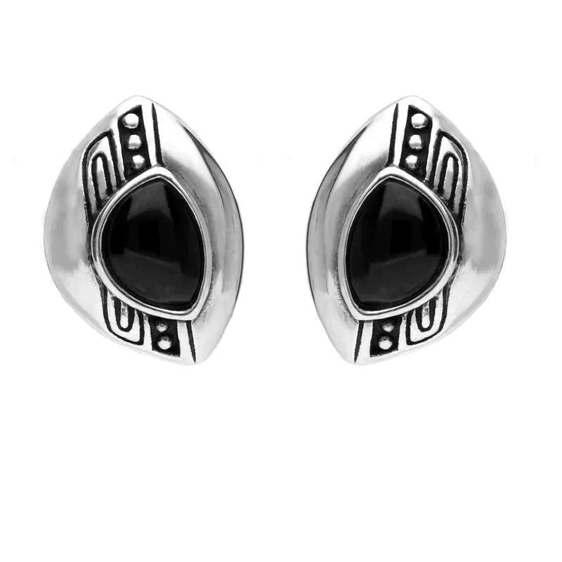 Sterling Silver Whitby Jet Offset Beaded Line Stud Earrings sold by Jura Watches