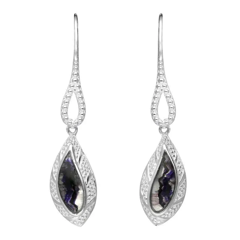 Sterling Silver Blue John Marquise Beaded Edge Drop Earring sold by Jura Watches