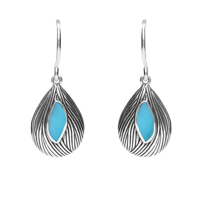 Sterling Silver Turquoise Marquise Shape Wave Wood Effect Earrings sold by Jura Watches