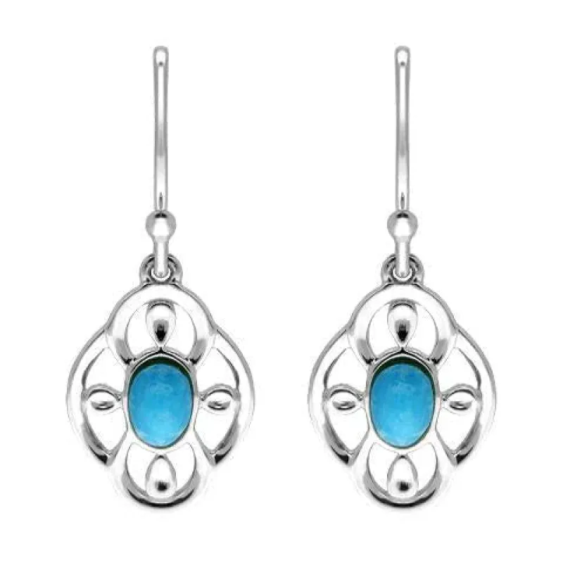 Sterling Silver Turquoise Open Flower Drop Earrings sold by Jura Watches