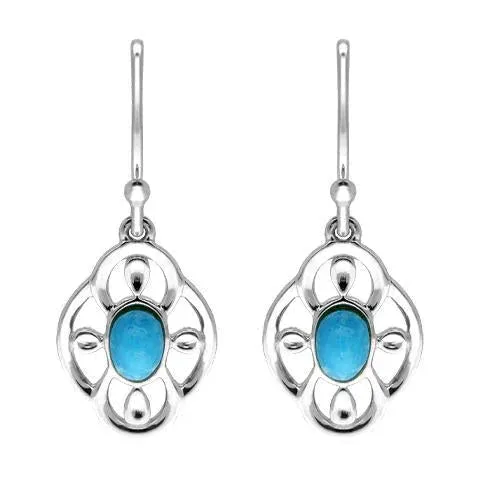 Sterling Silver Turquoise Open Flower Drop Earrings sold by Jura Watches