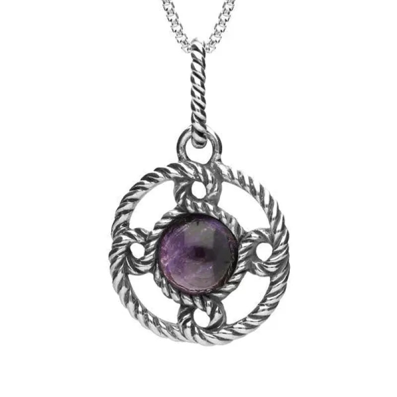 Sterling Silver Blue John Rope Edged Port Hole Necklace sold by Jura Watches