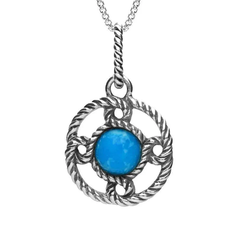 Sterling Silver Turquoise Rope Edge Port Hole Necklace sold by Jura Watches