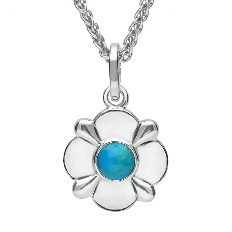 Sterling Silver Turquoise Four Petal Flower Necklace sold by Jura Watches