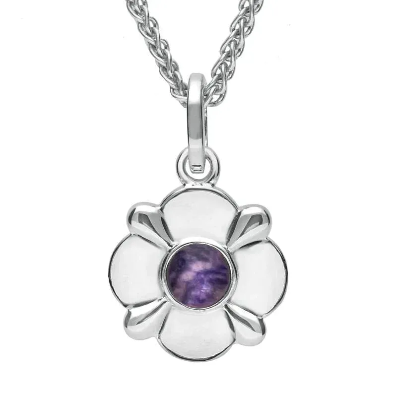 Sterling Silver Blue John Four Petal Flower Necklace sold by Jura Watches