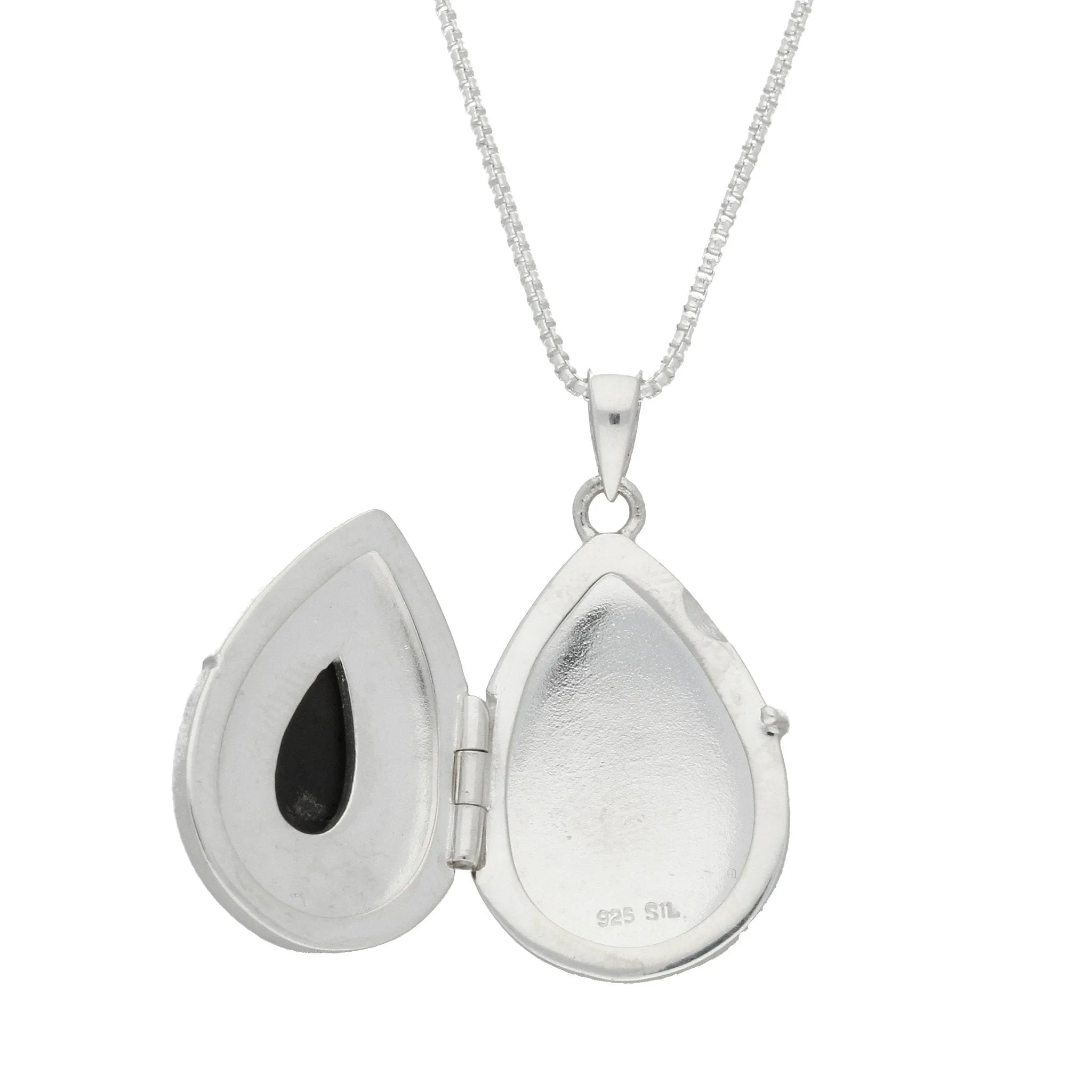 Sterling Silver Whitby Jet Pear Patterned Locket Necklace sold by Jura Watches product image thumbnail 2