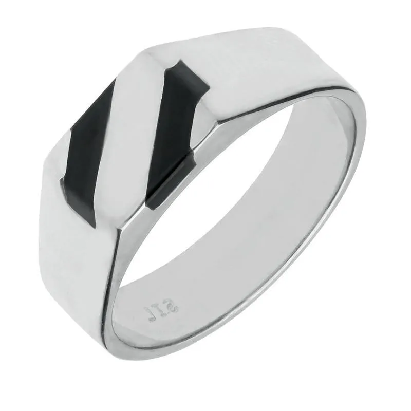 Sterling Silver Whitby Jet Two Stone Slither Signet Ring sold by Jura Watches