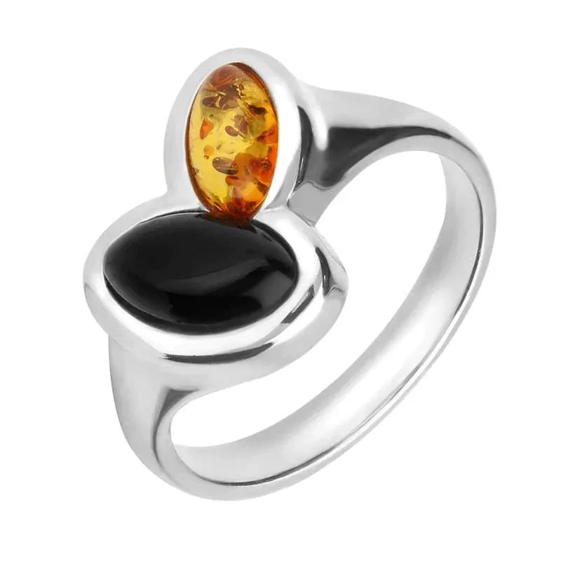 Sterling Silver Whitby Jet Amber Double Marquise Ring sold by Jura Watches
