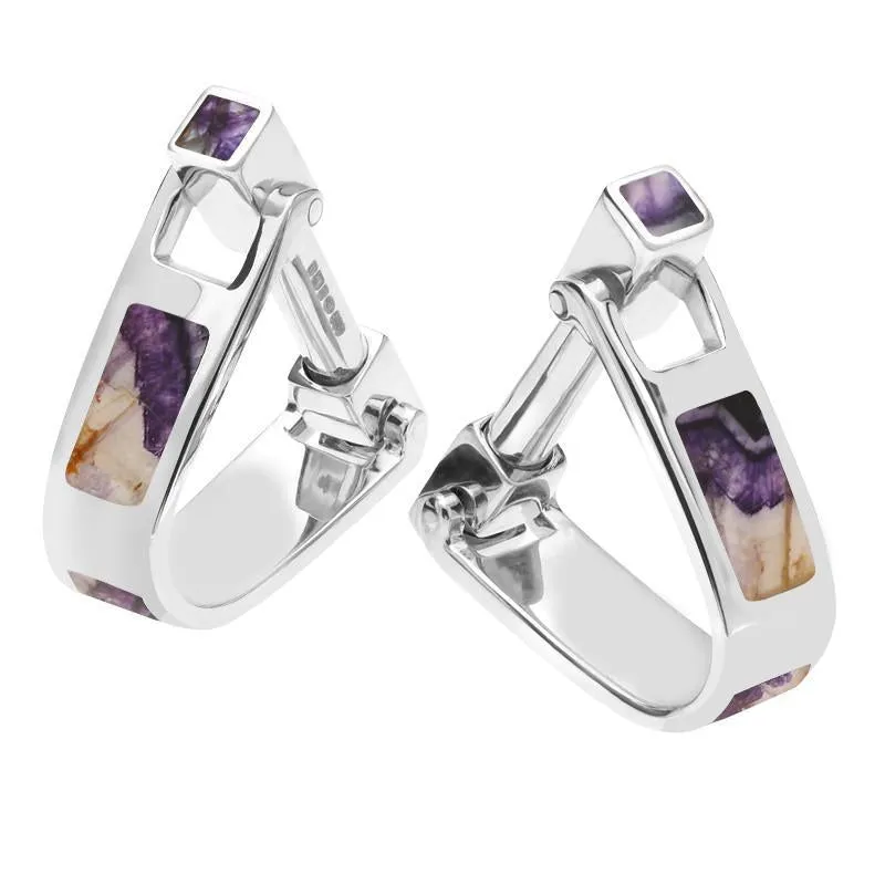 Sterling Silver Blue John Inlaid Oblong Hoop Cufflinks sold by Jura Watches