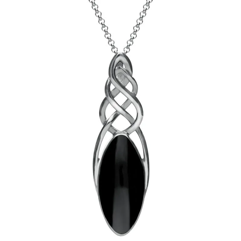 Sterling Silver Whitby Jet Long Marquise Celtic Necklace sold by Jura Watches
