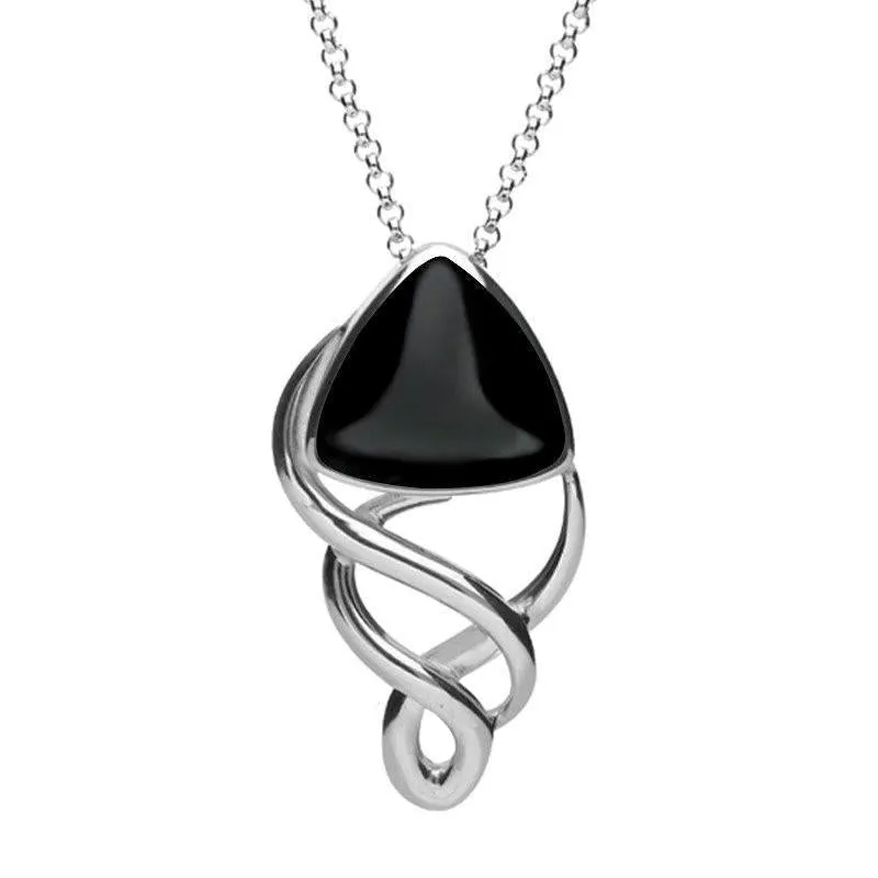 Sterling Silver Whitby Jet Curved Triangle Celtic Necklace sold by Jura Watches