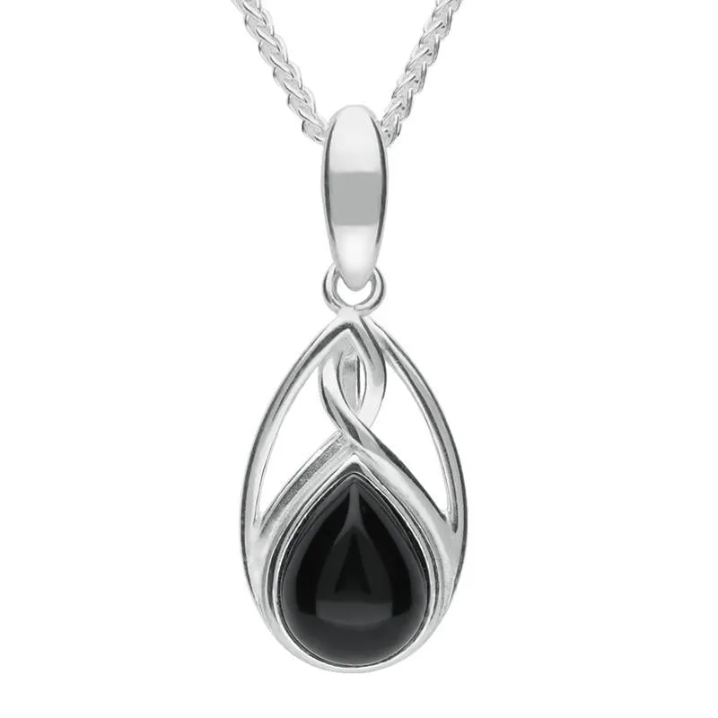 Sterling Silver Whitby Jet Small Pear Twist Celtic Necklace sold by Jura Watches