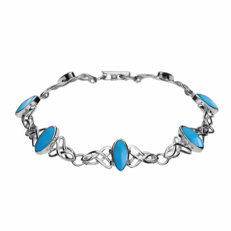 Sterling Silver Turquoise Marquise Shaped Celtic Bracelet sold by Jura Watches