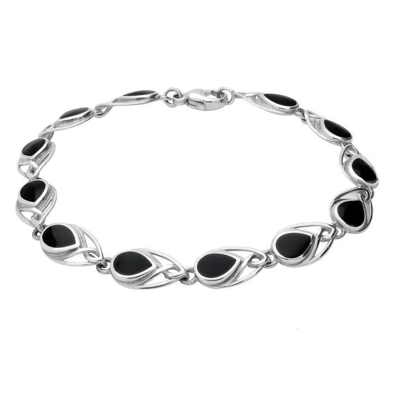 Sterling Silver Whitby Jet Celtic Twelve Stone Pear Bracelet sold by Jura Watches