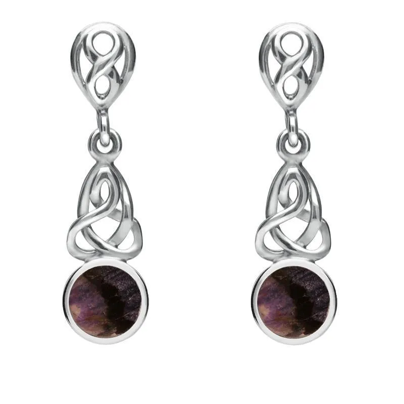 Sterling Silver Blue John Round Celtic Dropper Earrings sold by Jura Watches