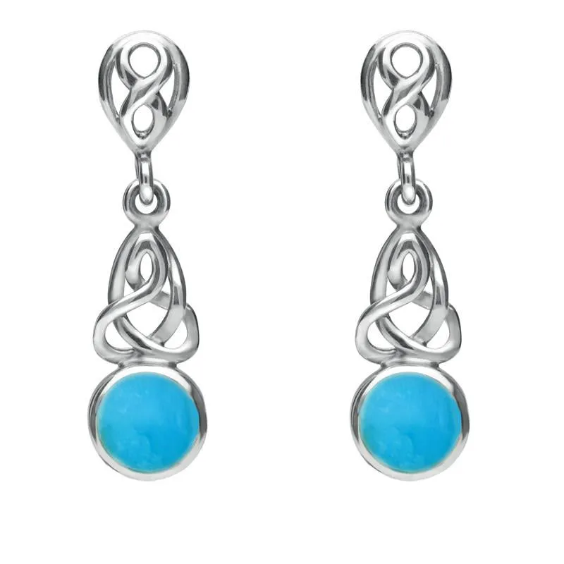 Sterling Silver Turquoise Round Celtic Dropper Earrings sold by Jura Watches