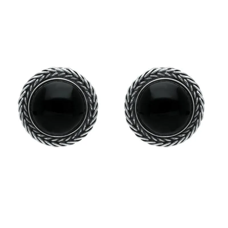 Sterling Silver Whitby Jet Large Round Foxtail Stud Earrings D sold by Jura Watches