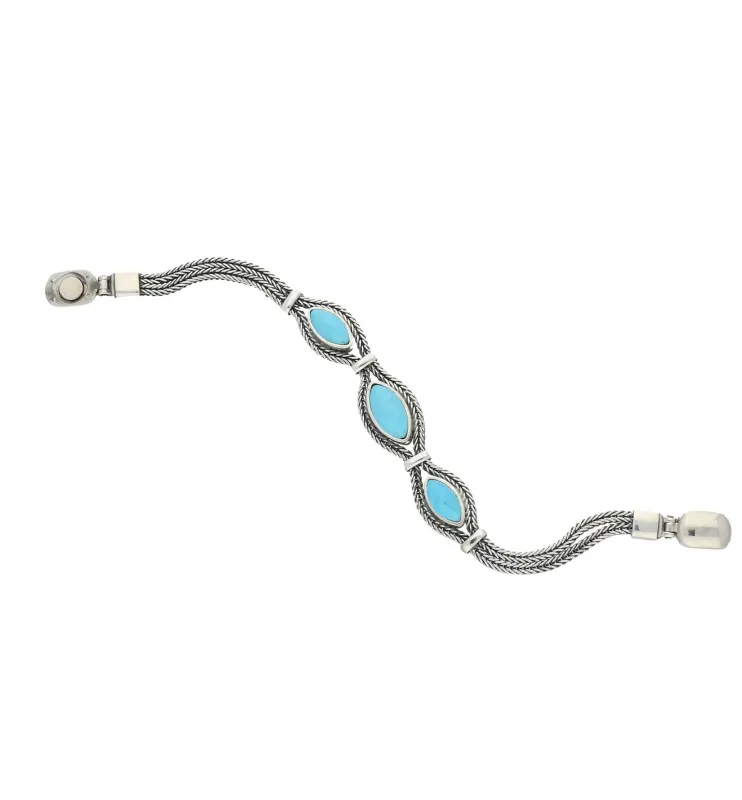 Sterling Silver Turquoise Three Stone Marquise Foxtail Bracelet D sold by Jura Watches