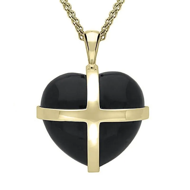 9ct Yellow Gold Whitby Jet Large Cross Heart Necklace sold by Jura Watches