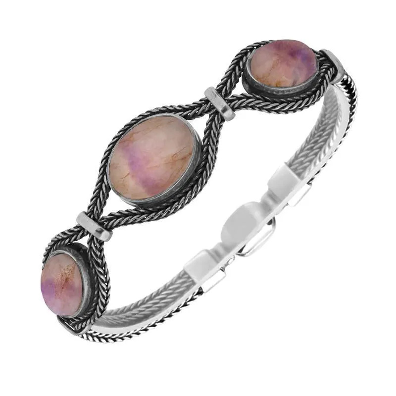 Sterling Silver Blue John Three Stone Oval Foxtail Bracelet D sold by Jura Watches