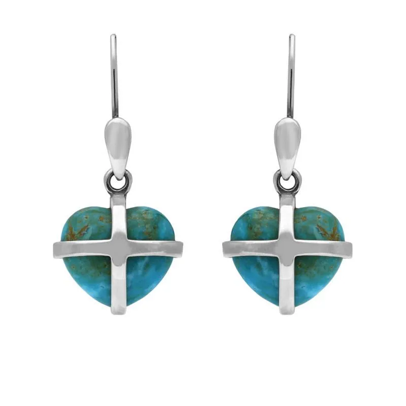 Sterling Silver Turquoise Small Cross Heart Drop Earrings sold by Jura Watches