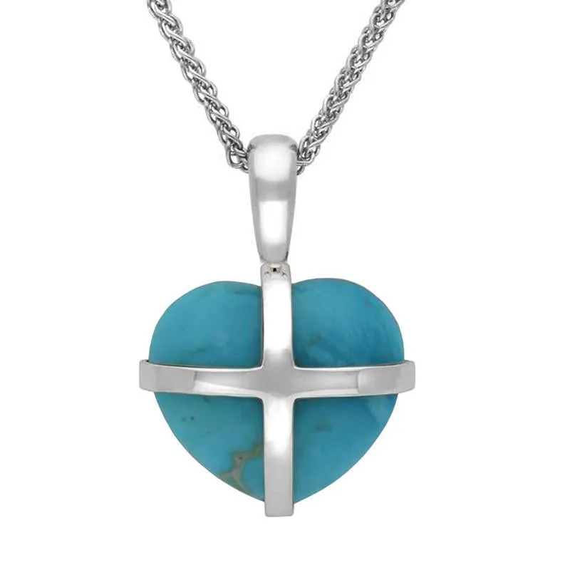 Sterling Silver Turquoise Small Cross Heart Necklace sold by Jura Watches