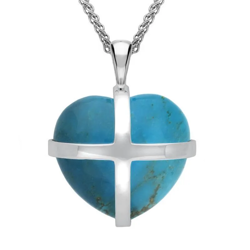 Sterling Silver Turquoise Large Cross Heart Necklace sold by Jura Watches