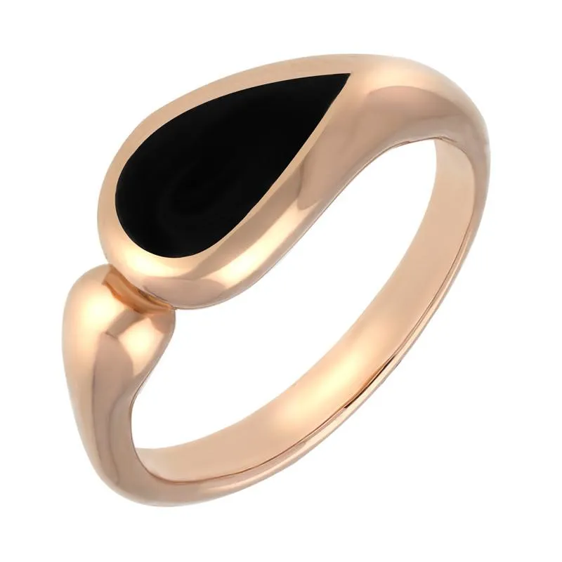 9ct Rose Gold Whitby Jet Toscana Offset Teardrop Ring sold by Jura Watches