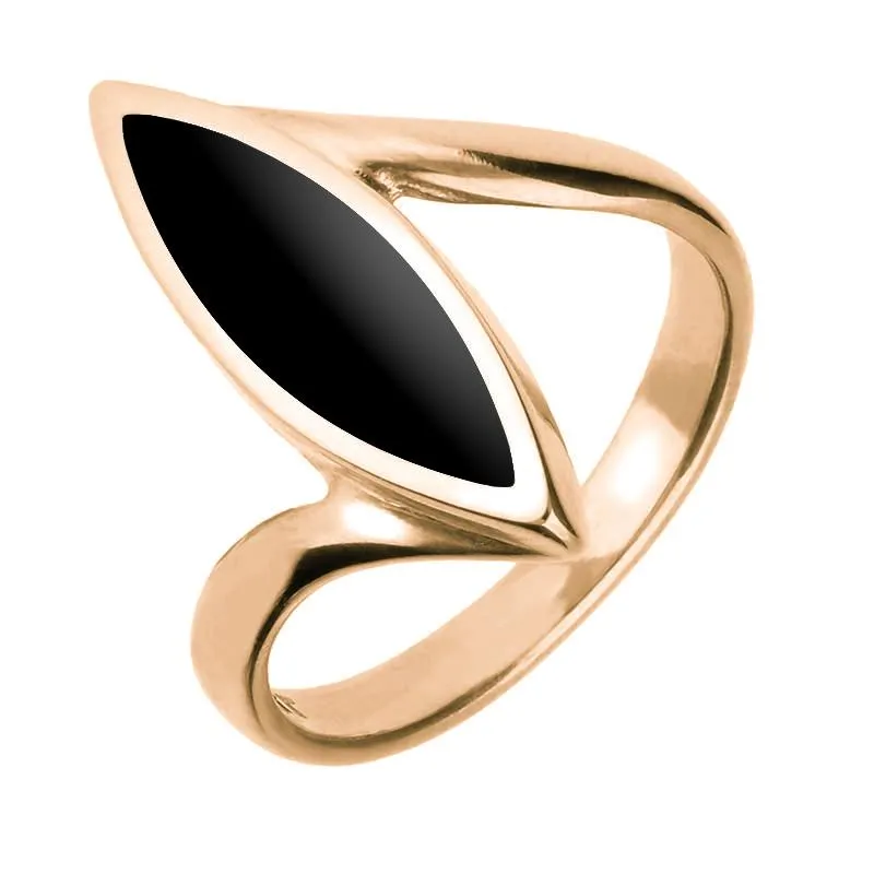 9ct Rose Gold Whitby Jet Toscana Marquise Twist Ring sold by Jura Watches