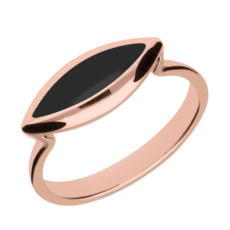 9ct Rose Gold Whitby Jet Toscana Side Marquise Ring sold by Jura Watches