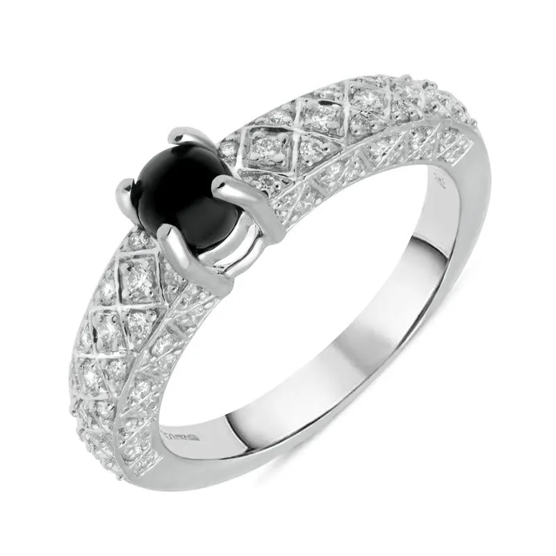 18ct White Gold Whitby Jet Diamond Claw Set Ring sold by Jura Watches