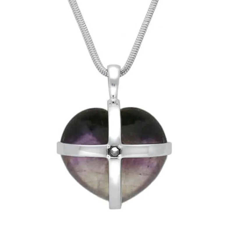 Sterling Silver Blue John One Pearl Medium Cross Heart Necklace sold by Jura Watches