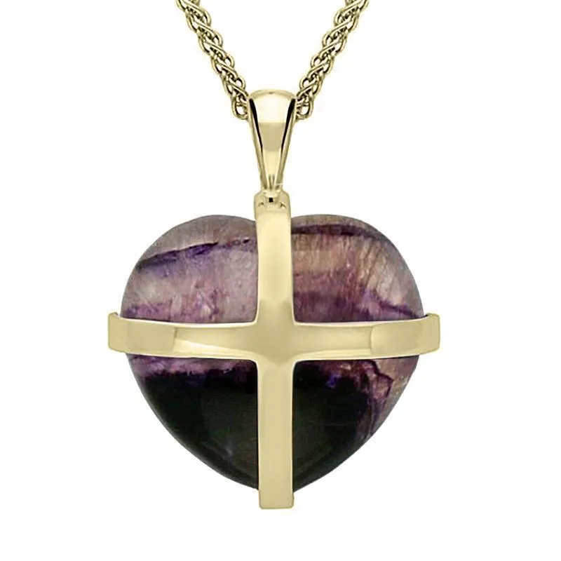 9ct Yellow Gold Blue John Large Cross Heart Necklace sold by Jura Watches