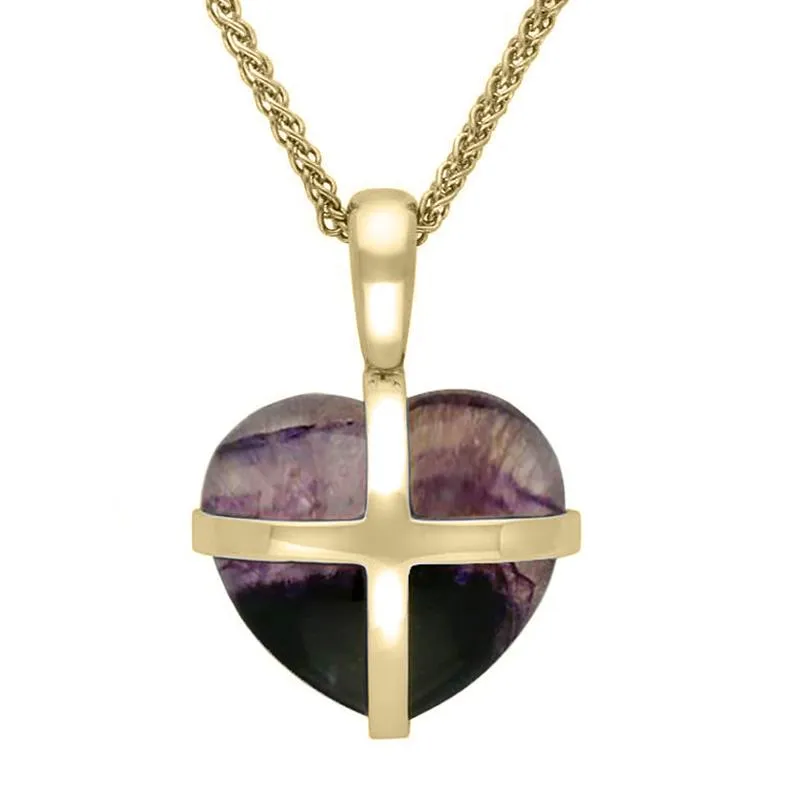 9ct Yellow Gold Blue John Small Cross Heart Necklace sold by Jura Watches
