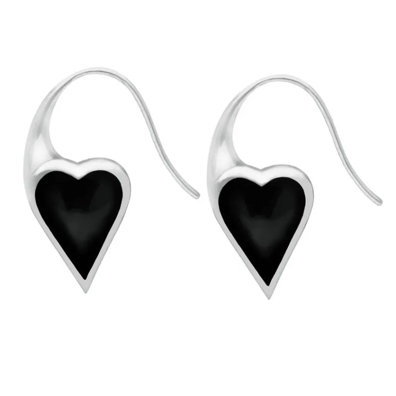 Sterling Silver Whitby Jet Essence Heart Drop Earrings sold by Jura Watches