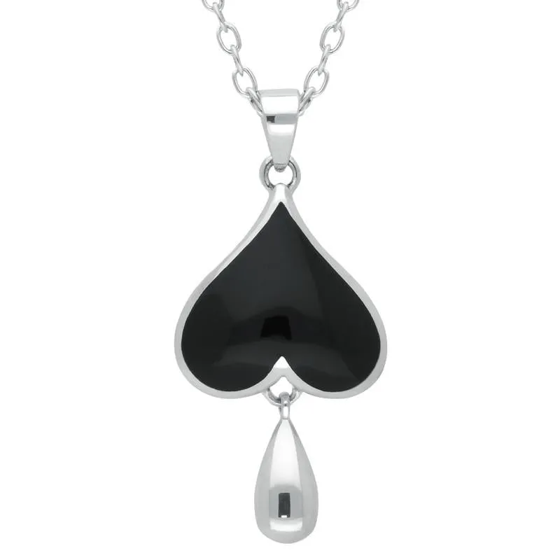 Sterling Silver Whitby Jet Inverted Heart Teardrop Necklace sold by Jura Watches