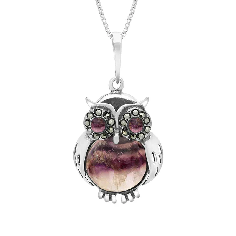 Sterling Silver Blue John Medium Owl Necklace sold by Jura Watches