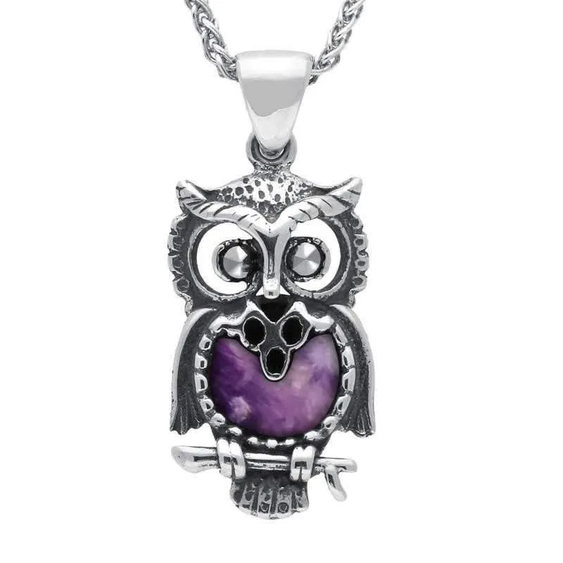 Sterling Silver Blue John Small Owl Necklace sold by Jura Watches