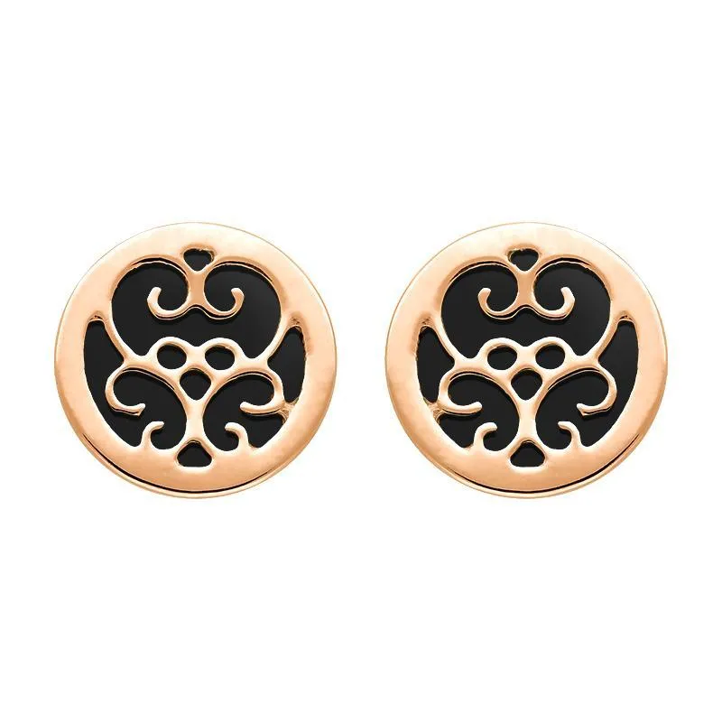 9ct Rose Gold Whitby Jet Flore Filigree Stud Earrings sold by Jura Watches